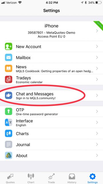 تنظیمات هشدار (Alerts) در متاتریدر موبایل