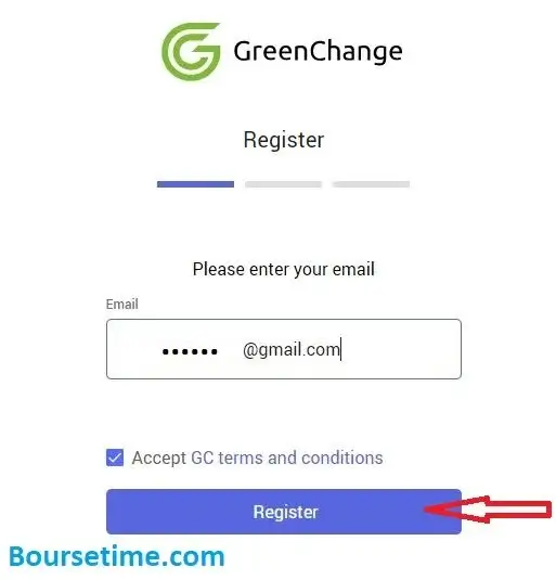 ثبت ایمیل برای ثبت نام در وبسایت greenchange.io